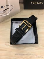 Perfect Replica Prada Black Leather Yellow Gold Buckle Belt For Sale